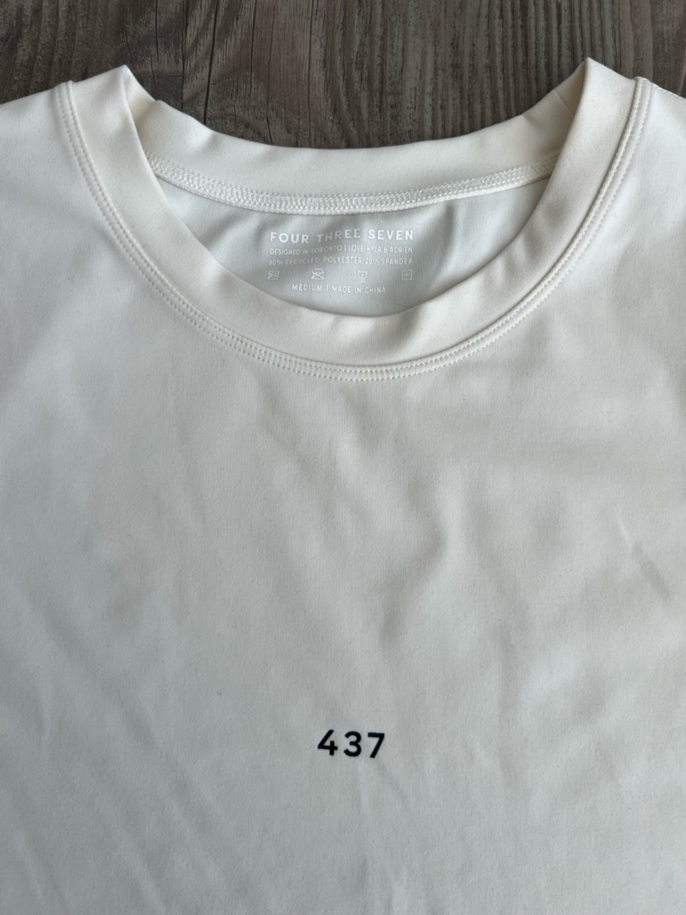 437 Short Sleeve Cream Fitted Crop Tee - Picture 2 of 4